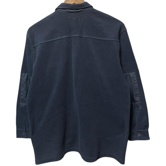 plain blank navy blue Arizona long sleeve button up fleece sweatshirt jacket - Picture 5 of 6